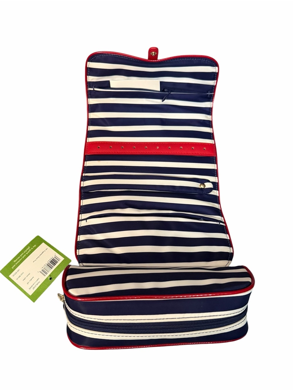 NWT Kate Spade Striped Navy & White Roll Jewelry Travel Vacay Bag with Red Trim - Picture 8 of 14
